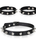 Dope Three Piece Leather Punk Set Featuring Spiked Gothic Choker And Dual Studded Wristbands For Savage Street Style Rock Edge Heavy Metal Fits Perfectly in view showcasing a spiked black choker.
