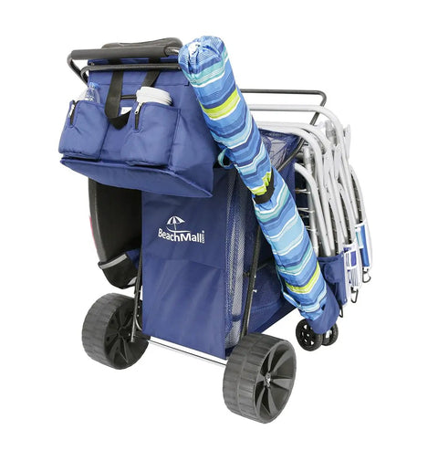 Beach Cart With Big Sand Wheels For Easy Sand Haul Wide Wheel Wagon Includes Insulated Cooler Bag Body Board And Umbrella Holder
