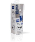 ZEISS Lens Cleaning Kit in clear clamshell packaging with 2 oz spray bottle and microfiber cloth.