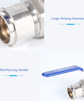 1 1/4 Inch NPT Ball Valve With 1000 WOG Rating And Rust Resistant 304 Stainless Steel Body showing large flowing diameter and reinforcing handle.