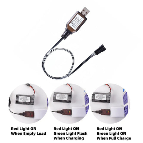 USB charger cable for 7.4V 1500mAh Li Ion Rechargeable Battery With SM3P Plug Two Pack For Huina 1575 RC Construction Truck