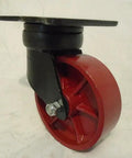 Heavy Duty 6 X 2 Inch Kingpinless Caster Set With Two Swivel And Two Rigid Units Ductile Steel Wheels visible from side angle.