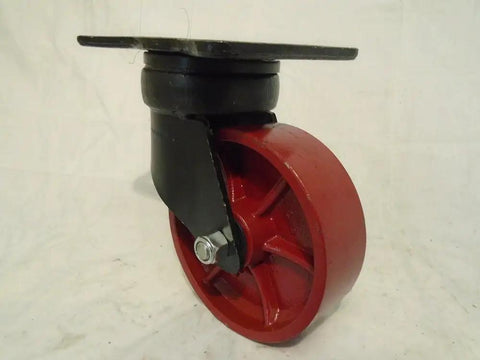 Heavy Duty 6 X 2 Inch Kingpinless Caster Set With Two Swivel And Two Rigid Units Ductile Steel Wheels visible from side angle.