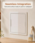 Rock Solid 12 Inch Abs Plastic Hinged Access Panel Waterproof Wall Cover Door For Bathrooms And Kitchens against textured wall.