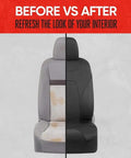 Before and after of car seat with Waterproof Neoprene Front Seat Covers For Cars, Trucks, And SUVs With AquaShield Tech.