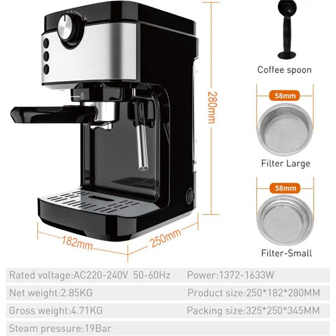 No Hassle Automatic Coffee And Milk Frother Machine With Adjustable Strength Control, stainless steel, compact design, 250x182x280mm.