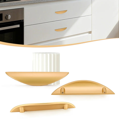 4 Pack Brushed Gold Crescent Cabinet Pulls With 5.79 Inch Overall Length And 3.75 Inch Hole Centers Matte Gold Half Moon Cupboard Hardware