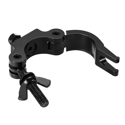 Front view of black aluminum-alloy heavy-duty truss clamp with mounting bolt for 1.5–2.0 inch truss