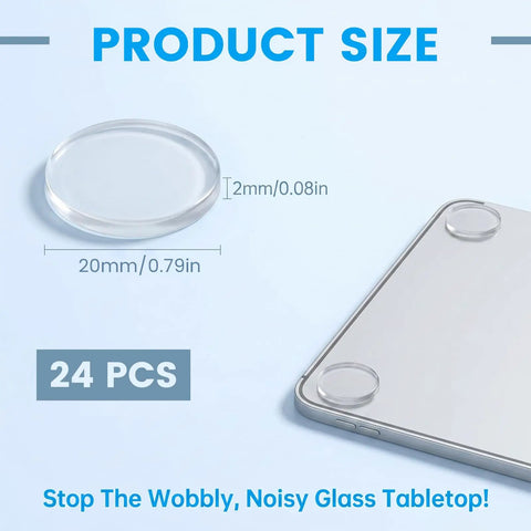 Clear Glass Table Top Slip Proof Pads With Self Adhesive Dots 20mm By 2mm Rubber Bumpers 24 pack with size details