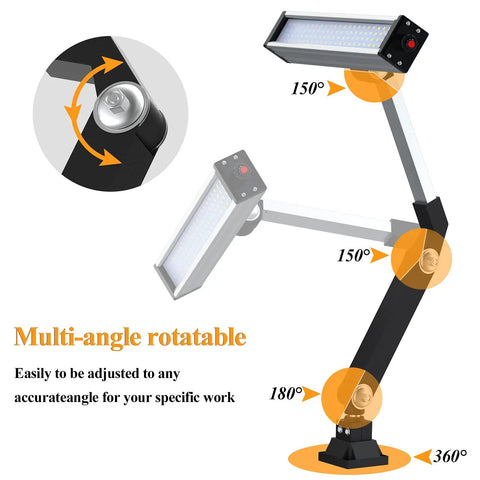 Heavy Duty Led Work Light With Long Arm Aluminum Alloy IP66 Waterproof Table Lamp multi-angle rotation view