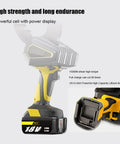 Beefy Battery Powered Hydraulic Cable Cutter With LED Display And Two 18V Batteries, yellow and black design, close-up view