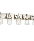 Five Light Brushed Nickel Vanity Light Fixture With Clear Glass Shade Over Mirror For Bathroom, Also Works As Wall Sconce In Bedroom, Hallway