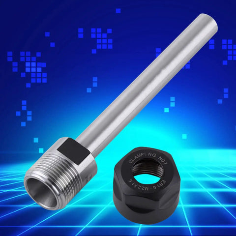 Heavy Duty Straight Shank C12 Collet Chuck Holder With ER16 Ground Clamping For CNC Milling And Lathe Deep Rod Extension Work High Rigidity 100mm Length, silver metal shaft with black nut.