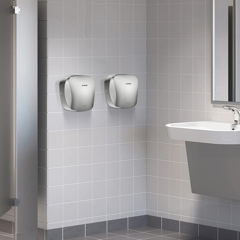 Restroom with Heavy Duty Hand Dryer With HEPA Filter UL Approved 120V 1400W Brushed Stainless Steel Finish Model AK2903