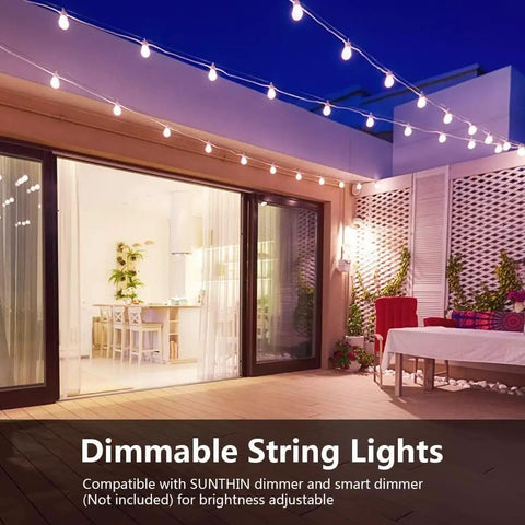 White Outdoor String Lights 48Ft With 16 Shatterproof 1W LED Bulbs For Patio Garden Backyard Porch Deck Cafe Wedding Party Durable 18-Gauge Wire Copper Core Energy Saving Waterproof Design