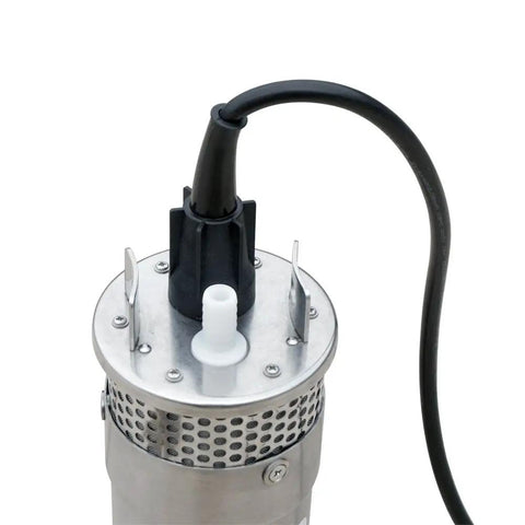 Top view of 24V DC Submersible Deep Well Water Pump With 4 Inch Stainless Steel Shell, Solar Battery Powered, 230 Ft Lift