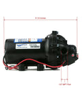 Heavy Duty 12 Volt Diaphragm Water Pump Brings Sweet 5.5 GPM Flow At 60 PSI Pressure side view with dimensions and 1/2" MPT port.
