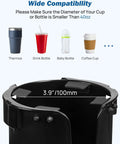 Wheelchair Cup Holder With 6.4 Inch Storage Box And 2 In 1 Design showcasing cup compatibility with drink containers.