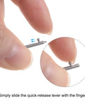 Close-up of Rock Solid 24 Piece 23mm Quick Release Spring Bars Stainless Steel Watch Pin Set demonstrating tool-free lever mechanism.