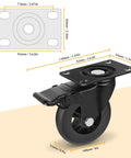 Heavy Duty 4 Inch Locking Swivel Caster Wheels Set Of Four Solid Rubber Furniture Cart Casters Loaded Up Without Breaking A Sweat Roll Like Butter 2200 Lbs Max Payload, detailed view of a single caster with dimensions.