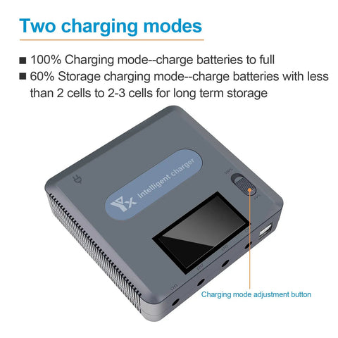 Six In One Display Battery Charger Hub For DJI Mavic 3 Series showing two charging modes on LCD screen