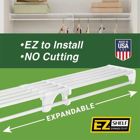 Expandable Closet Shelf With Hanging Rod 19.5 To 29 Inches White Backwall Floating Shelf Kit Holds 200 Lbs Easy Install With 2 End Brackets