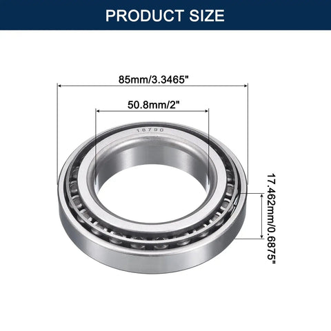 Heavy Duty Tapered Roller Bearing Cone and Cup Set, 2 In Bore, 3.3465 In Outer Diameter, Chrome Steel GCr15, image with dimensions