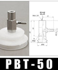 PBT Series 2 Layer Industrial Rubber Suction Cup Chuck For Pneumatic Accessories White Pbt-50 with metal connector and dimensions.