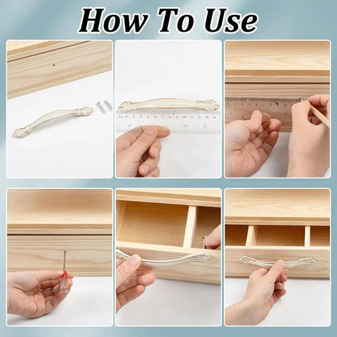 Installation guide for Vintage Alloy Cabinet Pulls 12 Sets White Drawer Handles 3.7 Inch 96mm Hole Centers on wooden cabinet.