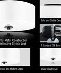 Two Light Flush Mount Ceiling Light Fixture With White Fabric Drum Shade 12 Inch Sleek Modern Round Ceiling Light details