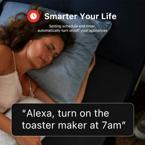 Woman sleeping with ZigBee Smart Plug 4 Pack With Real Time Energy Monitoring And 15A Outlets, voice control via Alexa in use