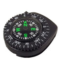 Mini Wristband Compass Portable Detachable Watch Band For Hiking And Travel close-up of black round compass with green markings