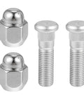 Premium Wheel Lug Stud Kit M12x1.5 For Hyundai Sonata Elantra Santa Fe And Kia Optima Sorento With Solid Steel Replace Bolts 28mm Hex 21mm close-up set of 2 chrome lug studs and caps