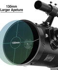 Close-up of 130mm Newtonian Reflector Telescope For Grownups With 130EQ Mount High Quality Optics, showing larger aperture.