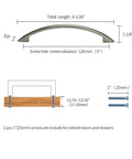 Diagram of Solid Zinc Alloy Satin Nickel Cabinet And Drawer Pulls Set For Kitchen And Dresser, 6 Inch Long, 128mm center-to-center