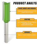 Industrial Grade Micro Grain Carbide Router Bits Set With Quarter Inch Shank Delivers Hella Sharp Cuts And Beast Mode Woodworking Performance For Tough Dado Milling Jobs Across Seven Optimal Cutting Diameters, showing tungsten carbide blade and Teflon coating.