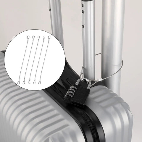 Five Pack 12 Inch Safety Cable Locks With Loops Heavy Duty Braided Steel Wire Rope shown securing luggage handle