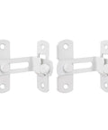Dang Tough White Flip Barn Door Locks Corrosion Resistant Heavy Duty 90 Degree Slide Bolt Latches Two Pack units with smooth flip mechanism.