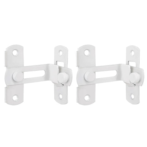 Dang Tough White Flip Barn Door Locks Corrosion Resistant Heavy Duty 90 Degree Slide Bolt Latches Two Pack units with smooth flip mechanism.