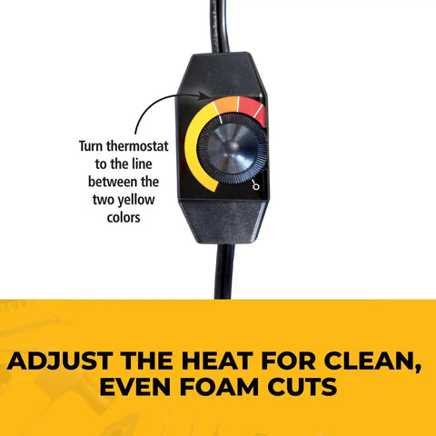 Thermostat control for Kaizen Foam Hot Knife With Adjustable Heat Control, Pro Foam Finishing Tool for precise foam cutouts.