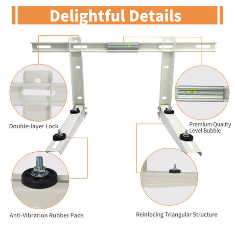 Heavy Duty Mini Split Wall Mount Bracket Designed For Rock Solid Outdoor Installation Supports 270 Pounds with anti-vibration pads.