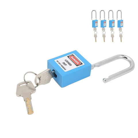Heavy Duty Safety Lockout Tagout Padlock Size 1.5 Inches Six Pack Blue Nylon And Steel Body For Industry Use Where You Want Serious Security And Reliable Performance Without Breaking The Bank While Ensuring Safety Protocols Work Properly Always. Blue lockout padlock with keys