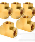 Five Pack Brass Barstock Tee Fittings One Quarter Inch By One Quarter Inch By One Quarter Inch NPT Female Pipe Fittings