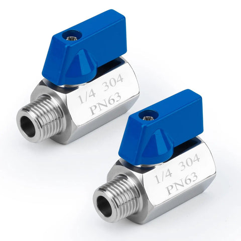 Two Pack One Quarter Inch NPT Mini Ball Valve 304 Stainless Steel Male To Female Threaded Shut Off Valve Quarter Turn