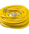 Heavy Duty Outdoor Extension Cord with Lighted End for Safety Waterproof Yellow Jacket 100-Foot 10/3 SJTW Power Cable coiled