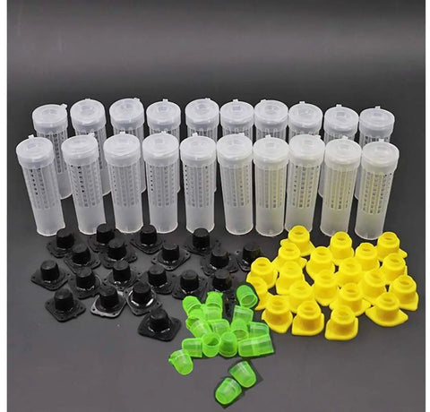 Beekeeping Rearing Cup Kit For Queen Bee Roller Cage With Plastic Gear For Insects Tools 20 Pack visible in plastic components