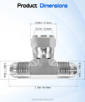 Heavy Duty Hydraulic Tee Fittings Three Eighths JIC Male To Male And Three Eighths JIC Female Swivel 360 Degree Rotating End Carbon Steel 37 Degree Flare SAE J514 Tee Connector Two Pack product dimensions
