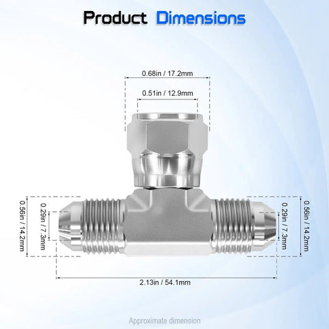 Heavy Duty Hydraulic Tee Fittings Three Eighths JIC Male To Male And Three Eighths JIC Female Swivel 360 Degree Rotating End Carbon Steel 37 Degree Flare SAE J514 Tee Connector Two Pack product dimensions