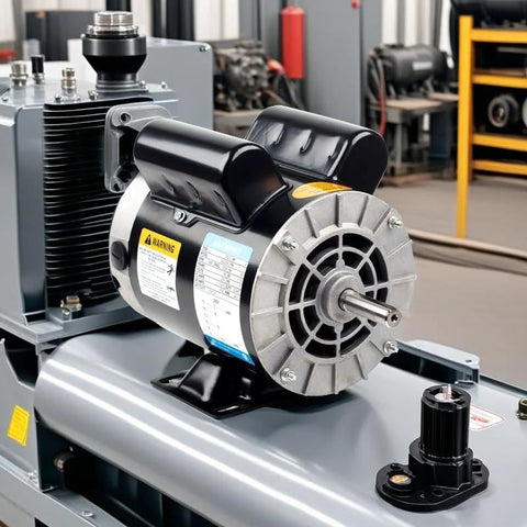 JIAXINPRO 2HP air compressor motor installed on gray compressor, 56-frame, 5/8 inch keyed shaft