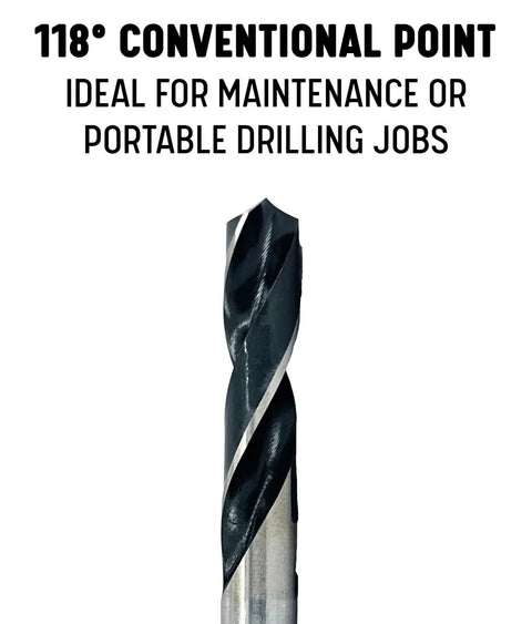 Three Quarters Inch Reduced Shank High Speed Steel Drill Bit With One Half Inch Shank, D/A3F Series, 118° point view